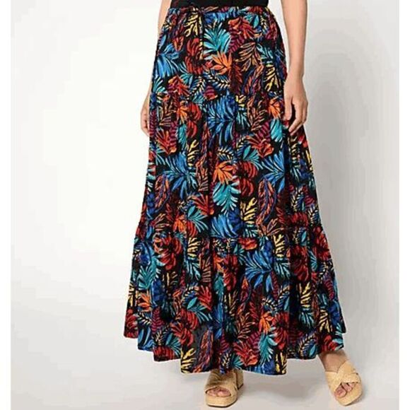 Destination 365 Womens PM Printed Clip Jacquard	 Maxi Skirt Colorful Palm NWOT) - Picture 1 of 5